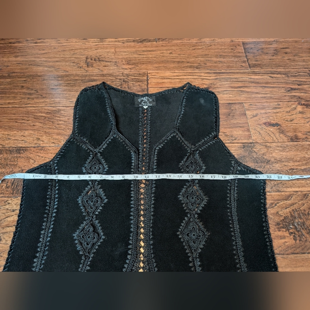 Ying Ying Of Nevada Black Leather Suede Crochet Whimsigoth Vest Size Large - Picture 7 of 10